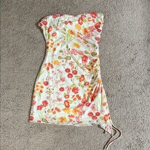 Princess Polly Strapless Dress with Floral Print - Cream and Orange